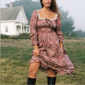 Christy Dawn Paisley Long Sleeve Dress - Red and White